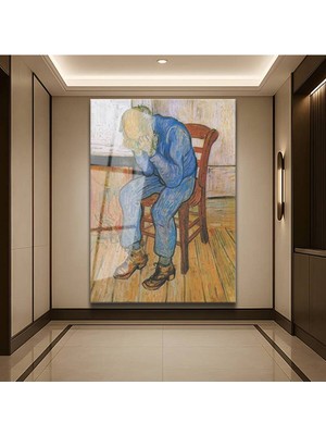 Limitless Design Vincent Van Gogh Eşikte Yaşlı Adam Portresi Cam Tablo Dijital Baskı Duvar Tablosu Dekor Tablo