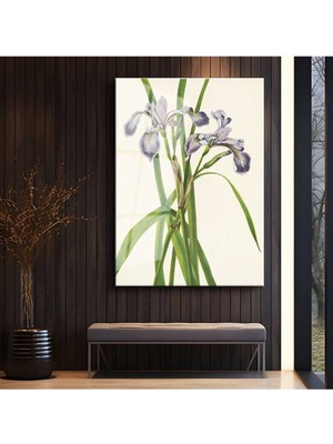 Limitless Design Pierre-Joseph Redouté Mor Süsen Çiçekleri Cam Tablo Dijital Baskı Duvar Tablosu Dekor Tablo