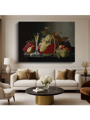 Limitless Design Edward Ladell Şampanya Meyveler Natürmort Resmi Kanvas Tablo Sanat Tablosu Klasik Ressam Tablosu
