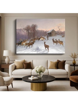 Limitless Design Arthur Fitzwilliam Tait Kış Manzarası Geyikler Doğa Resmi Kanvas Tablo Klasik Ressam Tablosu