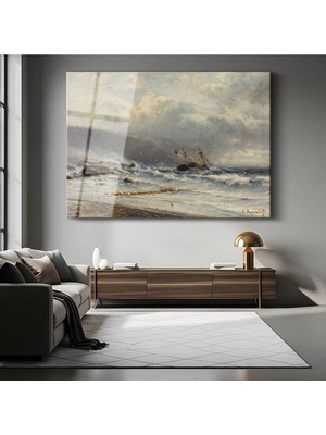 Limitless Design Alexei Petrovich Bogolubov Fırtınalı Deniz Gemi Cam Tablo Dijital Baskı Duvar Tablosu