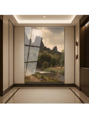 Limitless Design Albert Bierstadt Kayalık Vadisi Dağ Manzarası Cam Tablo Dijital Baskı Duvar Tablosu Dekor Tablo