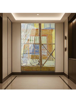 Limitless Design Vincent Van Gogh Pencere Görünümü Manzara Cam Tablo Dijital Baskı Duvar Tablosu Dekor Tablo
