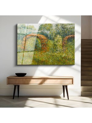 Limitless Design Claude Monet Çiçekli Kemerler Bahçe Manzarası Cam Tablo Dijital Baskı Duvar Tablosu Dekor Tablo