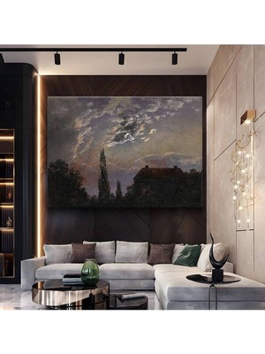 Limitless Design Caspar David Friedrich Ay Işığında Ev Resmi Kanvas Tablo Sanat Tablosu Klasik Ressam Tablosu