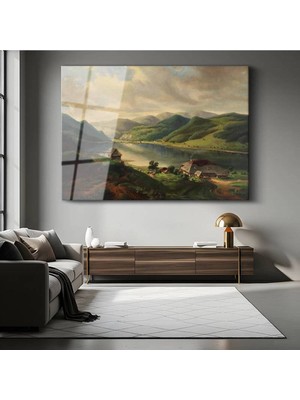 Limitless Design Albert Bierstadt Alp Dağları Peyzaj Resmi Cam Tablo Dijital Baskı Duvar Tablosu Dekor Tablo