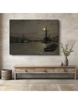 Limitless Design John Atkinson Grimshaw Ay Işığı Liman Gece Manzarası Kanvas Tablo Klasik Ressam Tablosu