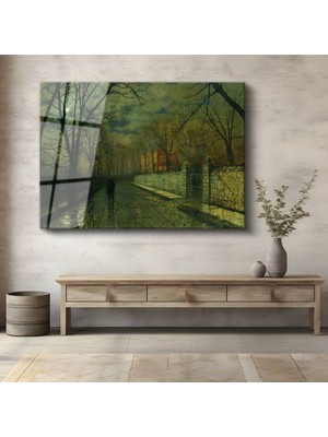 Limitless Design John Atkinson Grimshaw Ay Işığı Yol Gece Manzarası Cam Tablo Dijital Baskı Duvar Tablosu Dekor Tablo