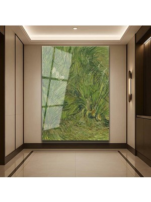 Limitless Design Vincent Van Gogh Kelebekli Çimen Doğa Manzarası Cam Tablo Dijital Baskı Duvar Tablosu Dekor Tablo