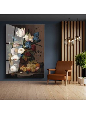 Limitless Design Severin Roesen Çiçek Meyve Natürmort Hd Baskı Duvarı Cam Tablo Hd Baskı Tablo