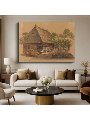 Limitless Design Jean-Baptiste-Camille Corot Köy Evi Kırsal Manzarası Kanvas Tablo Klasik Ressam Tablosu