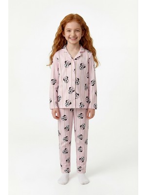 Penti İnci Pembe Kız Çocuk Minnie Fam Uzun Kollu Düğmeli Pamuklu Gömlek Pijama Takımı