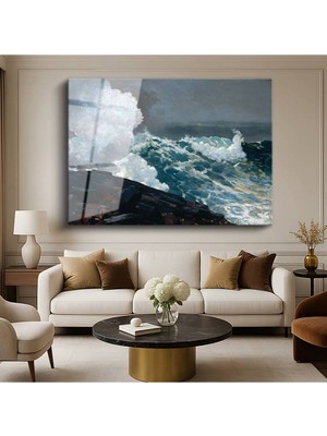 Limitless Design Winslow Homer Northeaster Fırtınalı Deniz Resmi Cam Tablo Dijital Baskı Duvar Tablosu Dekor Tablo