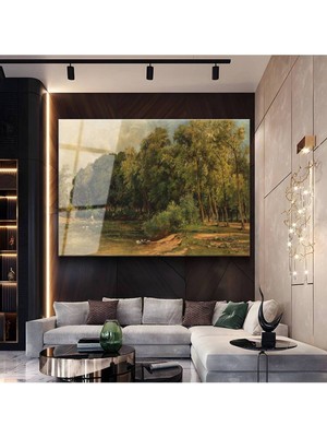 Limitless Design Jean-Baptiste-Camille Corot Göl Kenarı Ağaçlar Manzarası Cam Tablo Dijital Baskı Duvar Tablosu