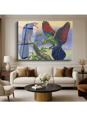 Limitless Design John Gould Egzotik Kuşlar Doğa Resmi Cam Tablo Dijital Baskı Duvar Tablosu Dekor Tablo