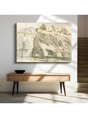 Limitless Design Caspar David Friedrich Alp Dağları Kar Manzarası Cam Tablo Dijital Baskı Duvar Tablosu Dekor Tablo
