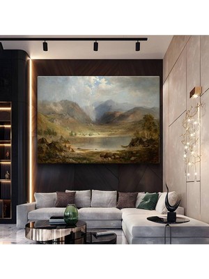 Limitless Design Thomas Moran Dağlık Vadi Göl Peyzajı Kanvas Tablo Sanat Tablosu Klasik Ressam Tablosu