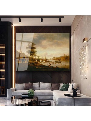 Limitless Design Aelbert Cuyp Nehir Kenarı Günbatımı Resmi Cam Tablo Dijital Baskı Duvar Tablosu Dekor Tablo