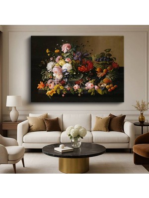 Limitless Design Severin Roesen Çiçekler Meyveler Aranjmanı Natürmort Sanatı Kanvas Tablo Klasik Ressam Tablosu