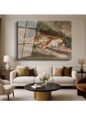 Limitless Design Rosa Bonheur Dinlenen Kaplanlar Vahşi Hayvan Resmi Cam Tablo Dijital Baskı Duvar Tablosu Dekor Tablo