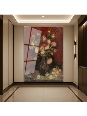 Limitless Design Vincent Van Gogh Vazo Karanfil Çiçekleri Cam Tablo Dijital Baskı Duvar Tablosu Dekor Tablo