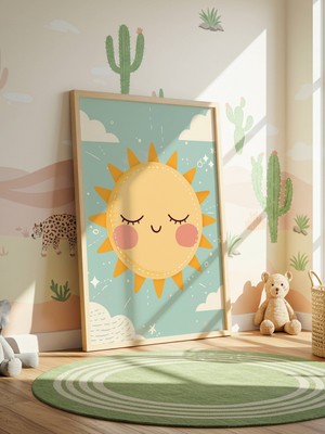 Fuart.Co Mavi Gökyüzünde Güneş Dijital Baskı Çocuk Odası Posteri (Çerçevesiz) COFU