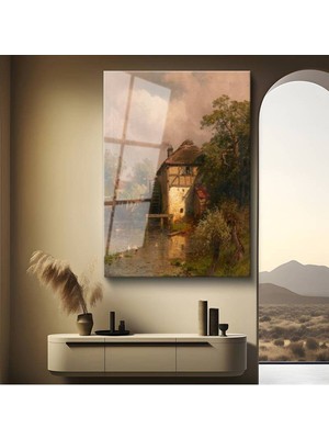 Limitless Design John Constable Su Değirmeni Kırsal Manzara Cam Tablo Dijital Baskı Duvar Tablosu Dekor Tablo