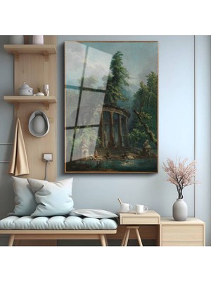 Limitless Design Hubert Robert Tivoli Sibyl Tapınağı Antik Cam Tablo Dijital Baskı Duvar Tablosu Dekor Tablo