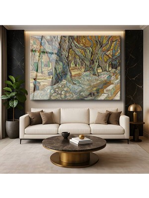 Limitless Design Vincent Van Gogh Büyük Çınarlar Ağaç Resmi Cam Tablo Dijital Baskı Duvar Tablosu Dekor Tablo