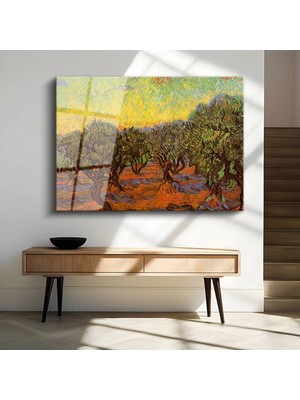 Limitless Design Vincent Van Gogh Zeytin Ağaçları Akdeniz Manzarası Cam Tablo Dijital Baskı Duvar Tablosu Dekor Tablo