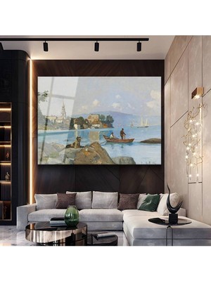 Limitless Design Federico Barocci Göl Kıyısı Balıkçılar Resmi Cam Tablo Dijital Baskı Duvar Tablosu Dekor Tablo