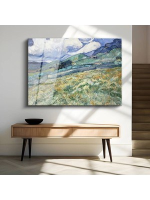 Limitless Design Vincent Van Gogh Buğday Tarlası Dağ Manzarası Cam Tablo Dijital Baskı Duvar Tablosu Dekor Tablo