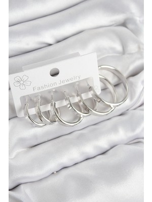 Belle Fusion Bfs Pirinç Halka Model Gümüş Renk Kadın Set Küpe