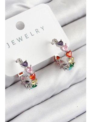 Belle Fusion Bfs Pirinç Zirkon Taşlı Kalp Model Gümüş Renk Kadın Küpe