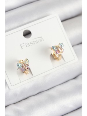 Belle Fusion Bfs Pirinç Zirkon Taşlı Kelebek Model Gold Renk Çocuk Küpe