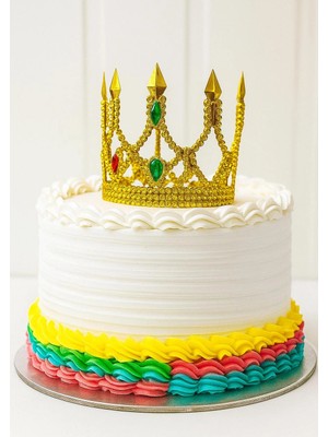 EkoAlışverişDünyam Altın Işıltılı Ince Pasta Tacı Pasta Üstü Taç Plastik Malzeme 8x8 cm