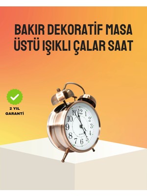 Belle Fusion Bfs Retro Tarz Bronz Dekoratif Masa Saati Metal Gövde Yüksek Sesli Alarm