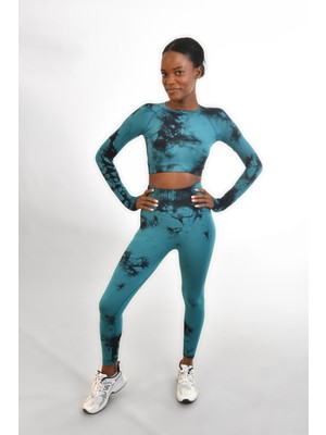 gymphoenix Miami Lacivert Batik Uzun Kol Tayt Takım
