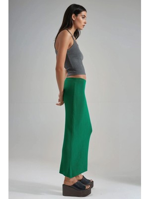 Hiccup Kadın My Fashıon Yüksek Bel Fitilli Örme Maksi Etek Yeşil