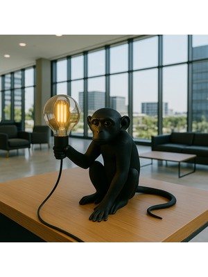 Normadia 3D Lab Siyah Maymun Masa Lambası Modern ve Şık Dekoratif Aydınlatma