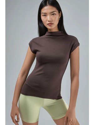 Hiccup Kadın Busem Vücuda Oturan Esnek Örme Bluz Kahve Kahvesi