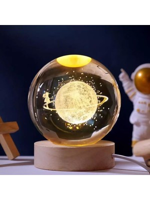 Normadia Ahşap Altlıklı Işıklı Cam Küre, Dekoratif Gezegen ve Kız Tasarımı