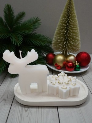 Home Sunumluklu Ikili Yeni Yıl Dekoratif Kokulu Mum Seti (Kar Tanesi-Geyik)