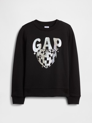 Gap Kız Çocuk Siyah Grafik Logo Baskılı Sweatshirt