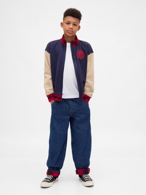 Gap Erkek Çocuk Koyu Mavi Stranger Things Flannel-Lined Carpenter Baggy Jean Pantolon