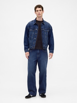 Gap Erkek Koyu Mavi Stranger Things Flannel-Astarlı Extra Baggy Jean Pantolon