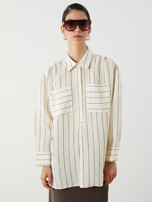 Lc Waikiki Yeni Sezon Gömlek Yaka Çizgili Modal Karışımlı Kadın Tunik