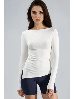 Hiccup Kadın Busem Kayık Yaka Pamuklu Bluz Beyaz