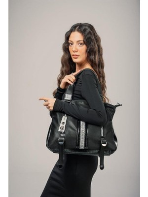 Erbilden Toja Siyah Cilt Kol ve Omuz Çantası