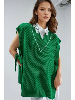 Hiccup Kadın My Fashıon Bağlama Detaylı Desenli Süveter Yeşil